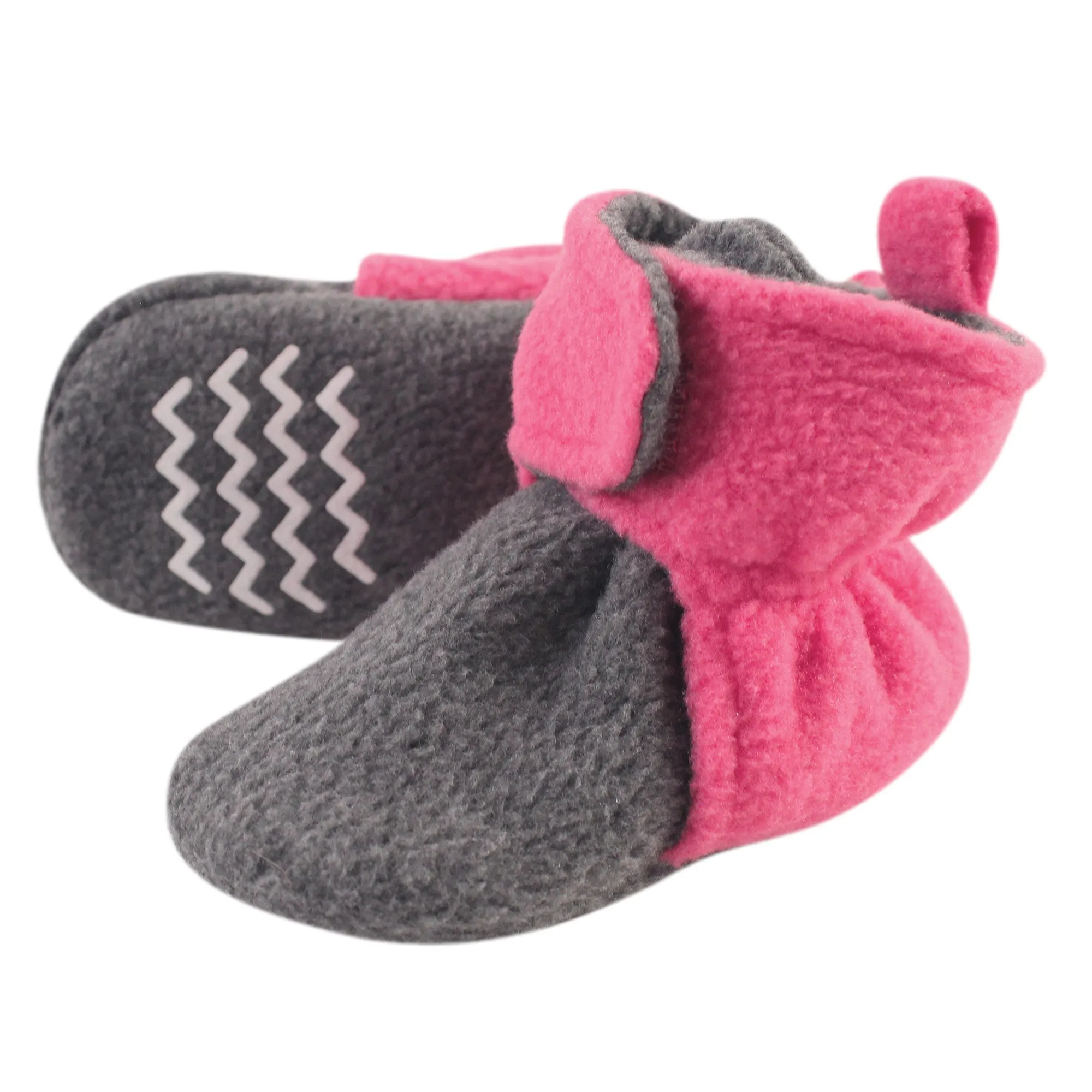 Hudson Baby Cozy Fleece Booties, Dk Pink Heather Charcoal