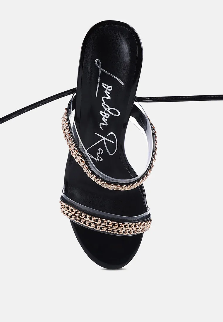 Indulgence Metal Chain Lace Up Chunky Sandals