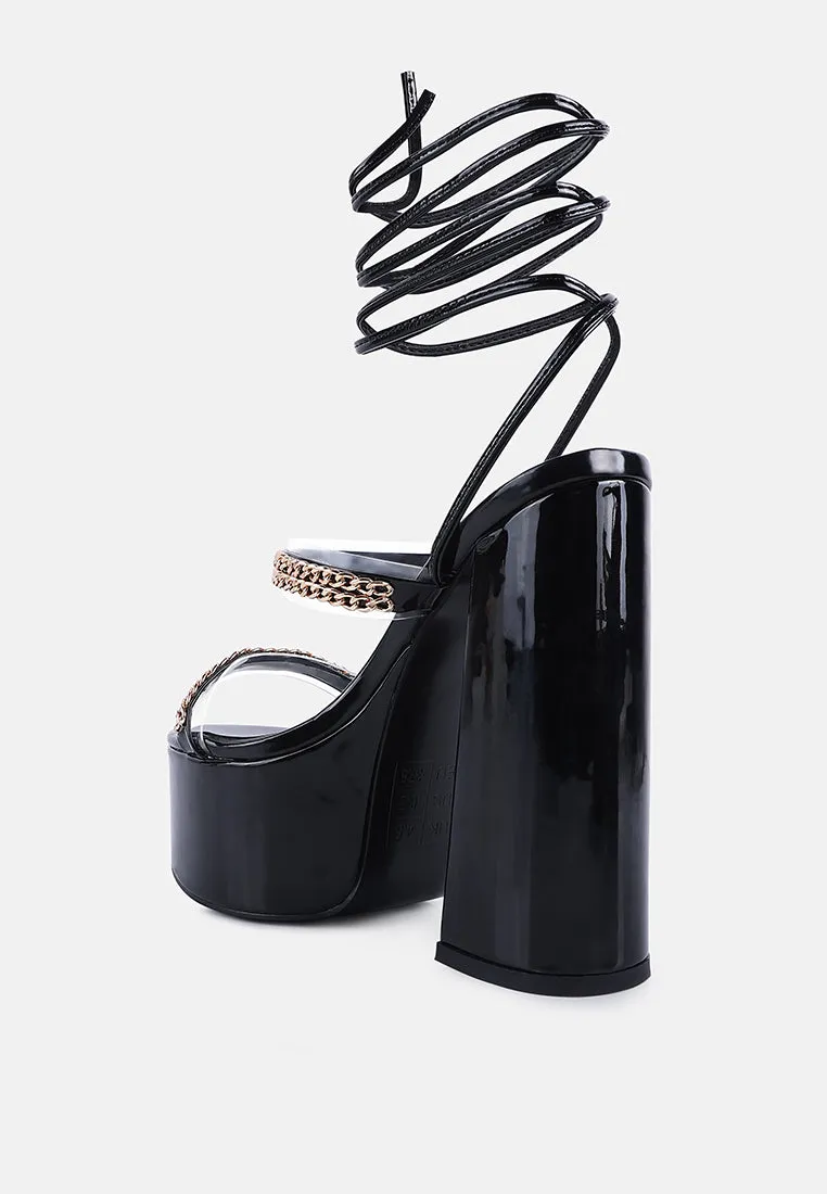 Indulgence Metal Chain Lace Up Chunky Sandals