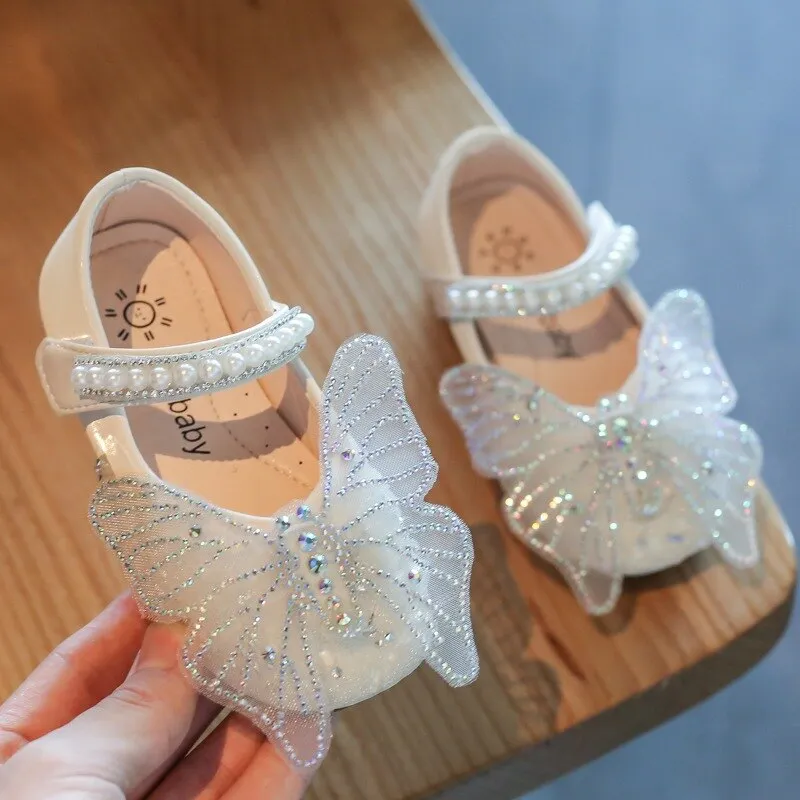 Korean Girls' Sandals Rhinestone Butterfly Princess Shoes