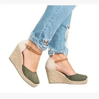 Lady's espadrille wedge heel closed toe sandals summer fashion wedges