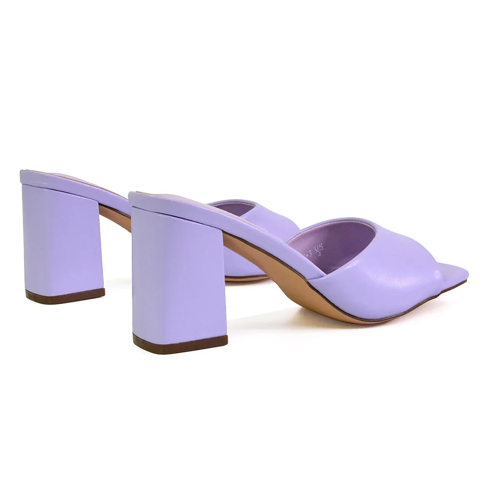 Lennon Square Toe Slip On Mid Block Heel Sandal Mule Sandals in Pink