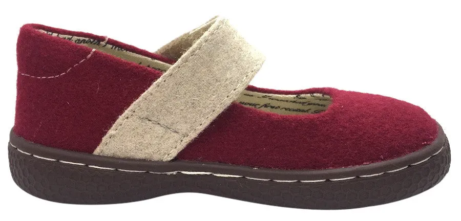 Livie & Luca Girl's Carta II Dark Red Natural Textile Mary Jane Shoe with Hook and Loop Closure