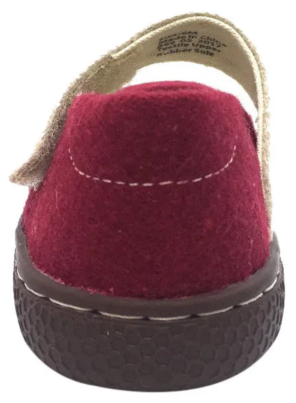 Livie & Luca Girl's Carta II Dark Red Natural Textile Mary Jane Shoe with Hook and Loop Closure