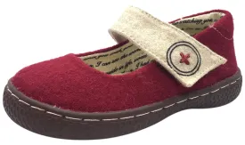 Livie & Luca Girl's Carta II Dark Red Natural Textile Mary Jane Shoe with Hook and Loop Closure