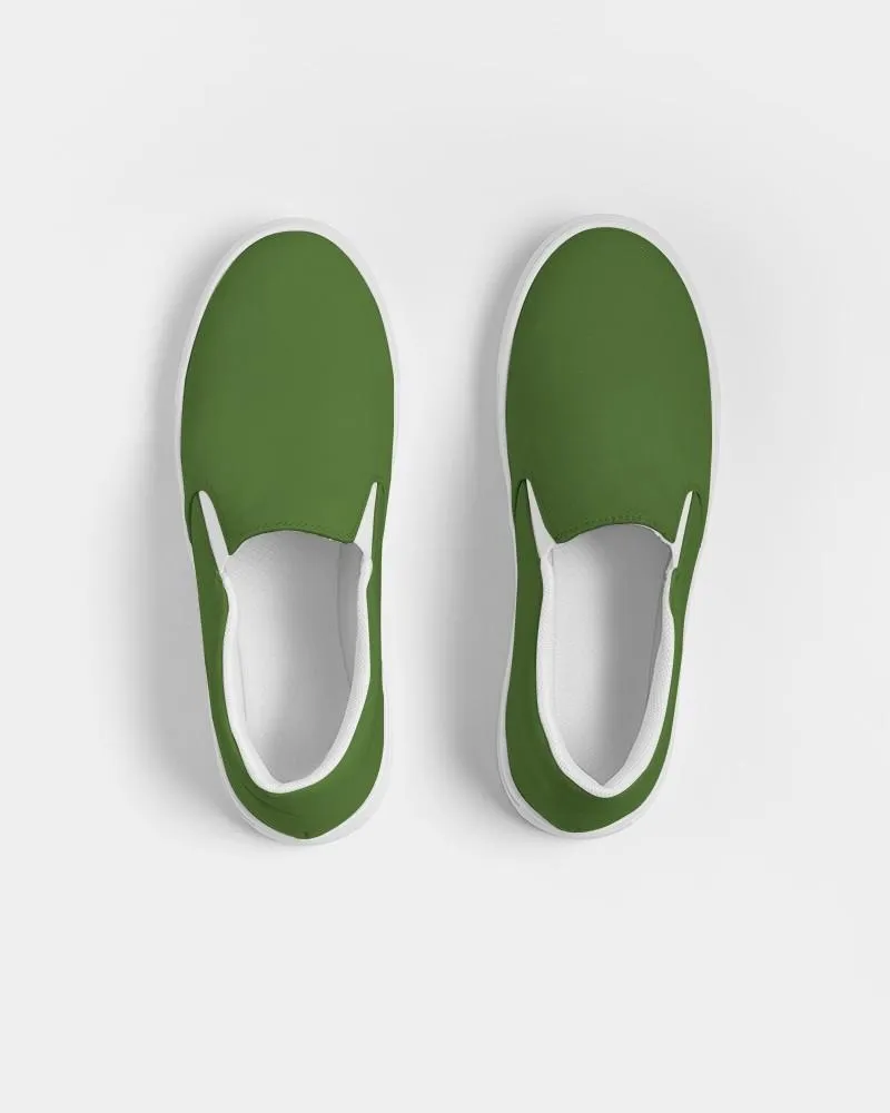 Medium Dark Warm Green Slip-On Canvas Sneakers | Men's | Medium Dark Pure Warm Green | C50M0Y100K60