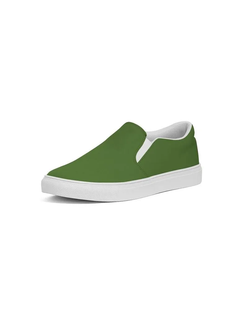 Medium Dark Warm Green Slip-On Canvas Sneakers | Men's | Medium Dark Pure Warm Green | C50M0Y100K60