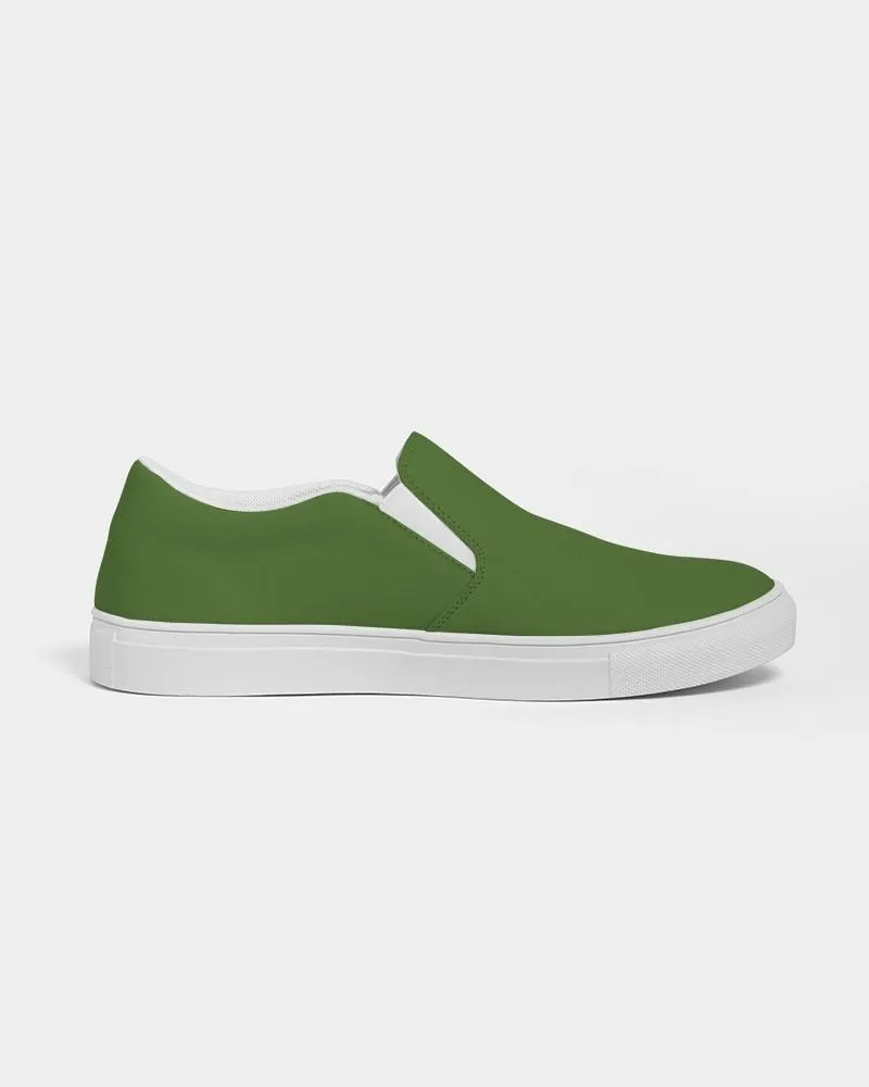 Medium Dark Warm Green Slip-On Canvas Sneakers | Men's | Medium Dark Pure Warm Green | C50M0Y100K60