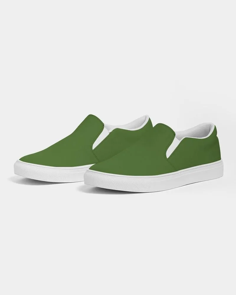 Medium Dark Warm Green Slip-On Canvas Sneakers | Men's | Medium Dark Pure Warm Green | C50M0Y100K60