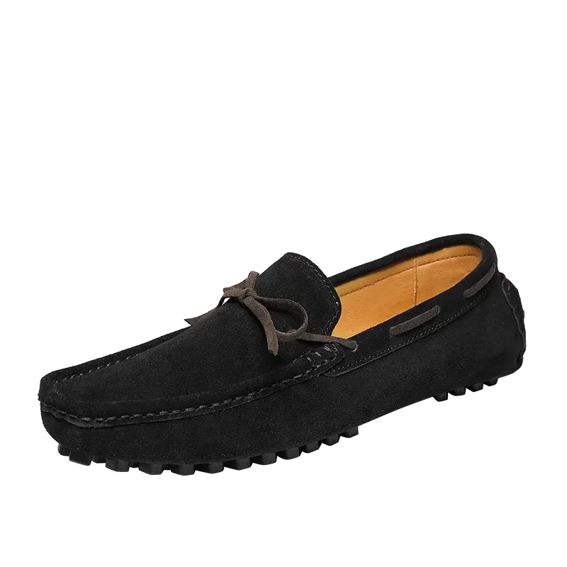 Men's Casual Flat-Soled Leather Loafer Moccasins Comfortable and Light Square-Toe Beanie Shoes with Bow for Driving