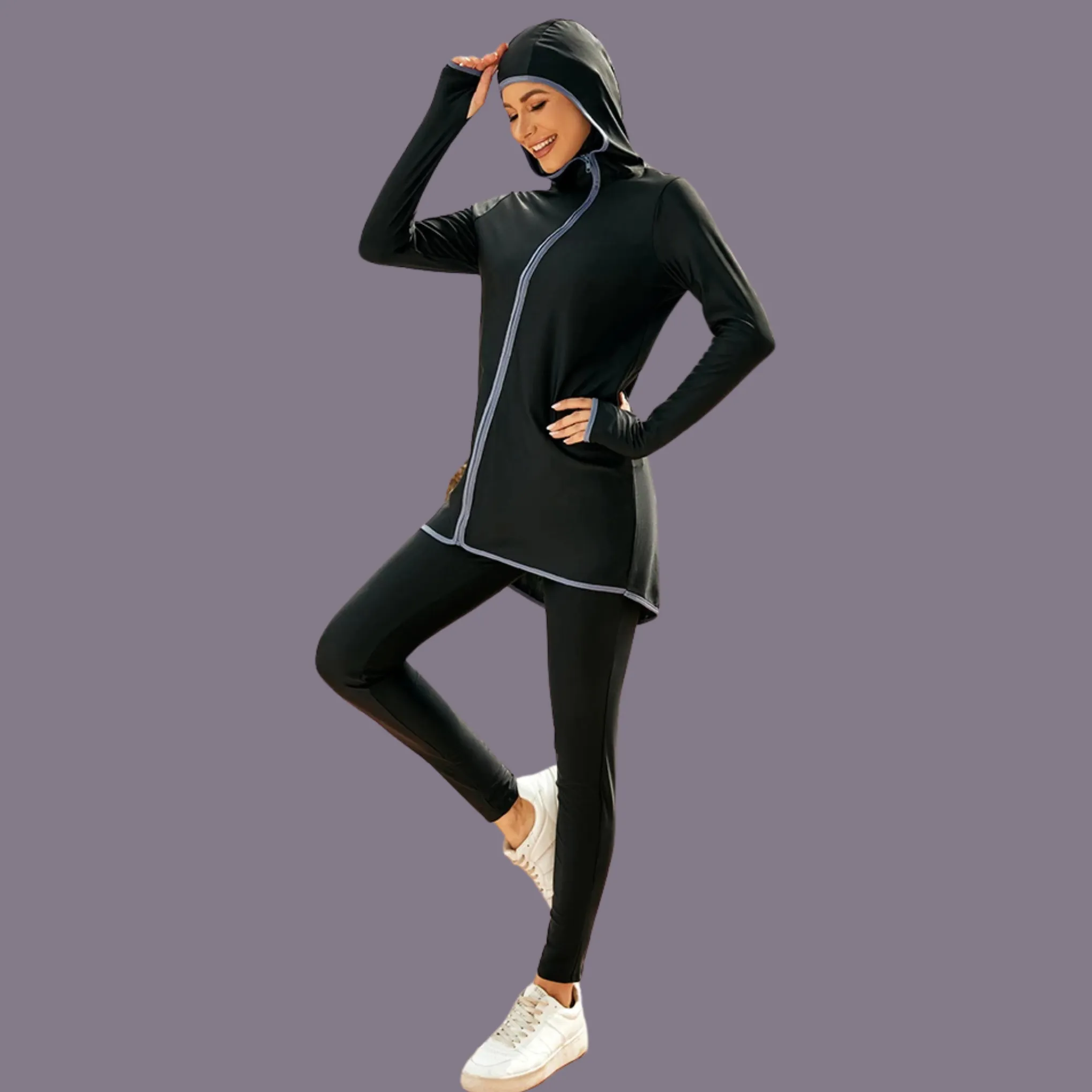 Modest 2 piece active wear with full zip