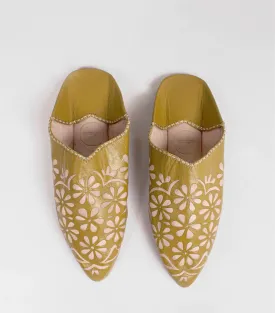 Moroccan Daisy Babouche Slippers - Mustard