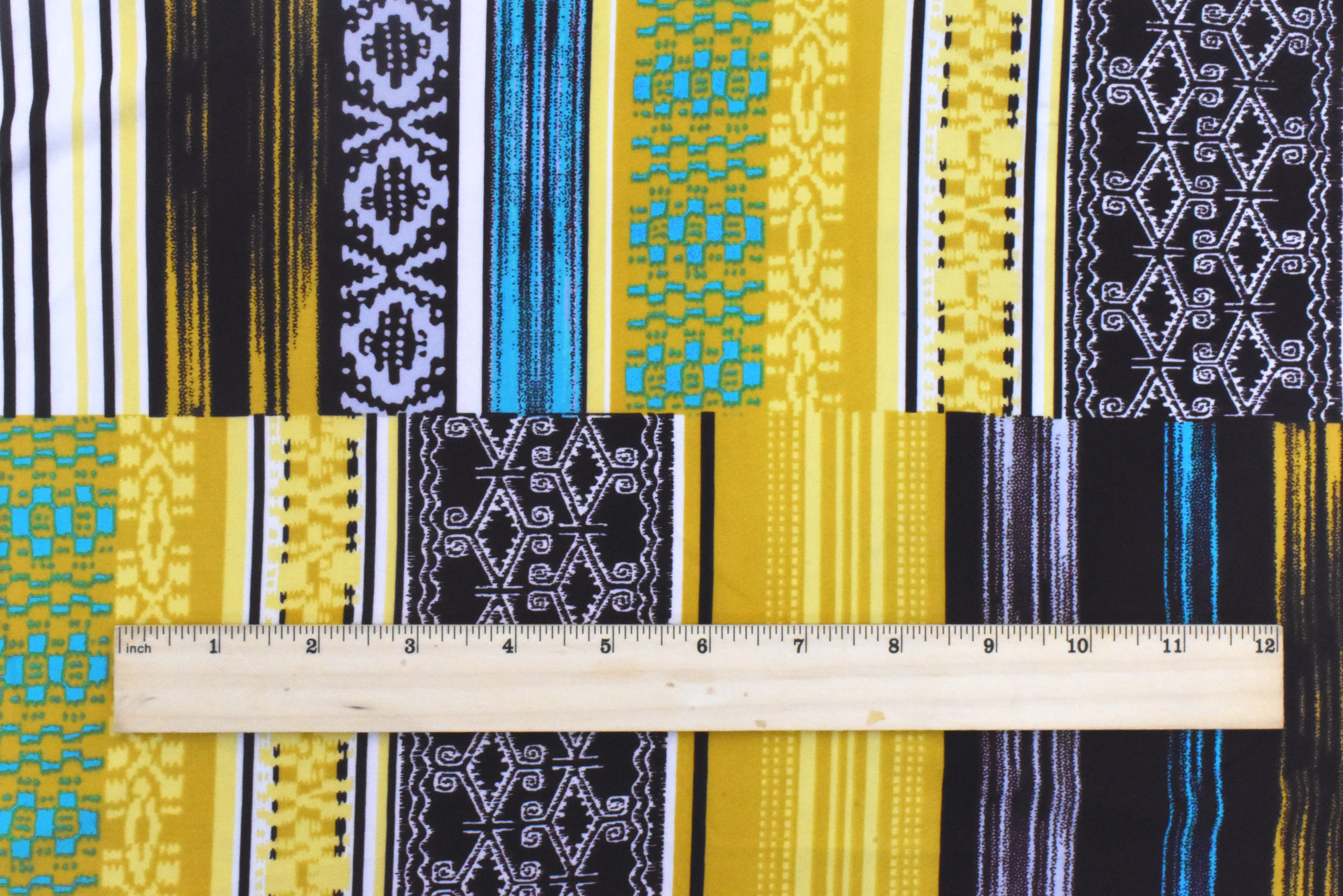 Mud/Dijon Yellow-Multi Stripe Aztec Printed Stretch Activewear Knit Fabric