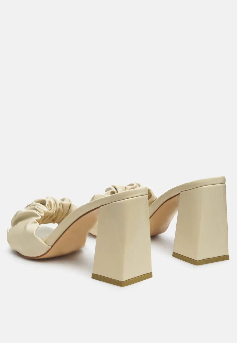 Noie Ruched Strap Block Heel Sandals