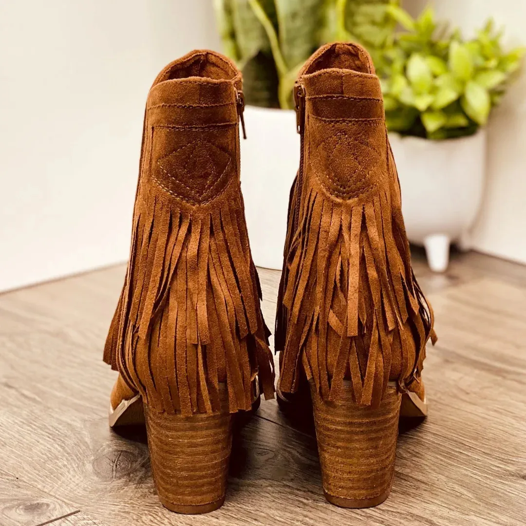 Online Exclusive | Sandra Fringe Booties in Tan