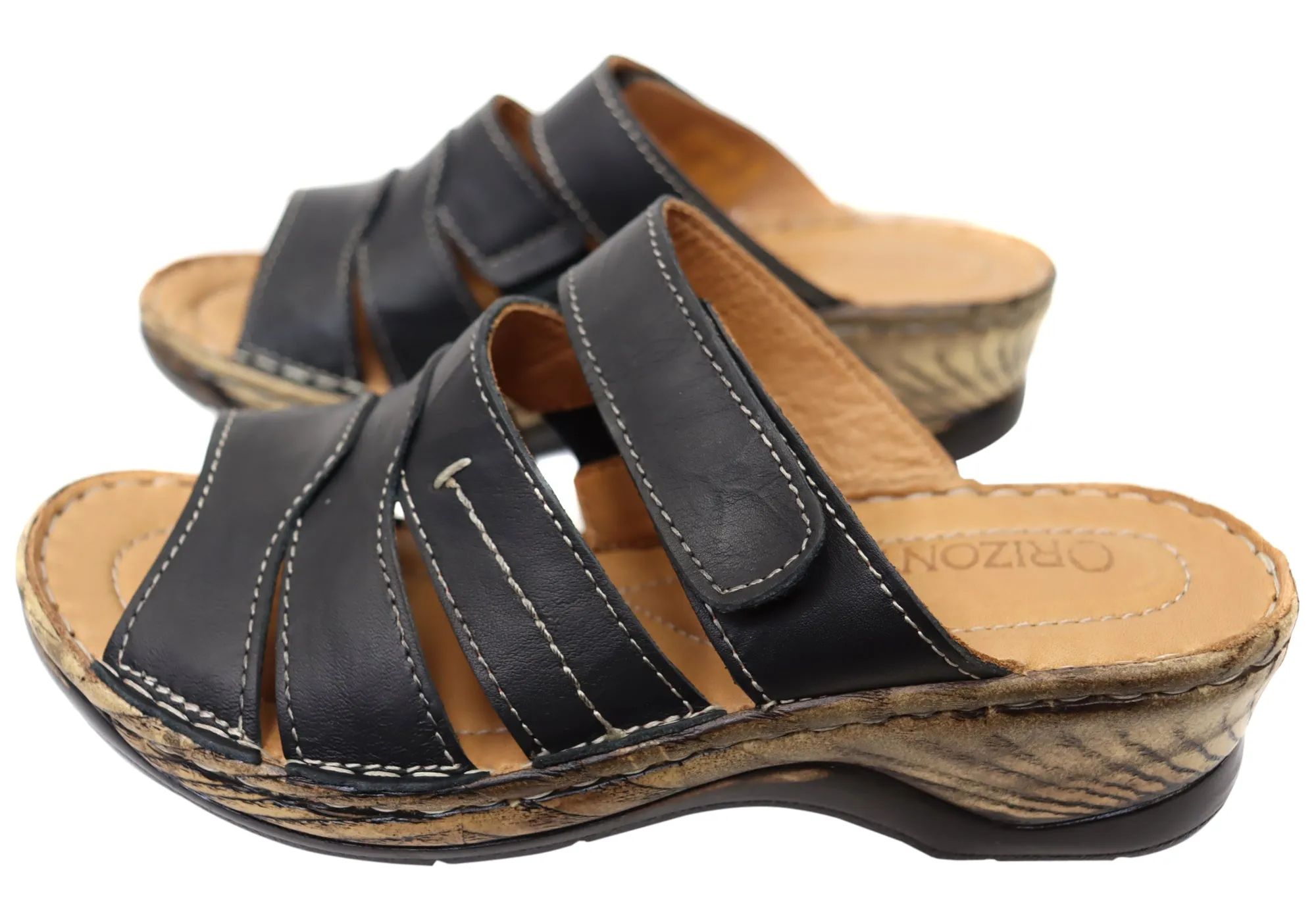 Orizonte Toranto Womens Comfortable European Leather Slides Sandals