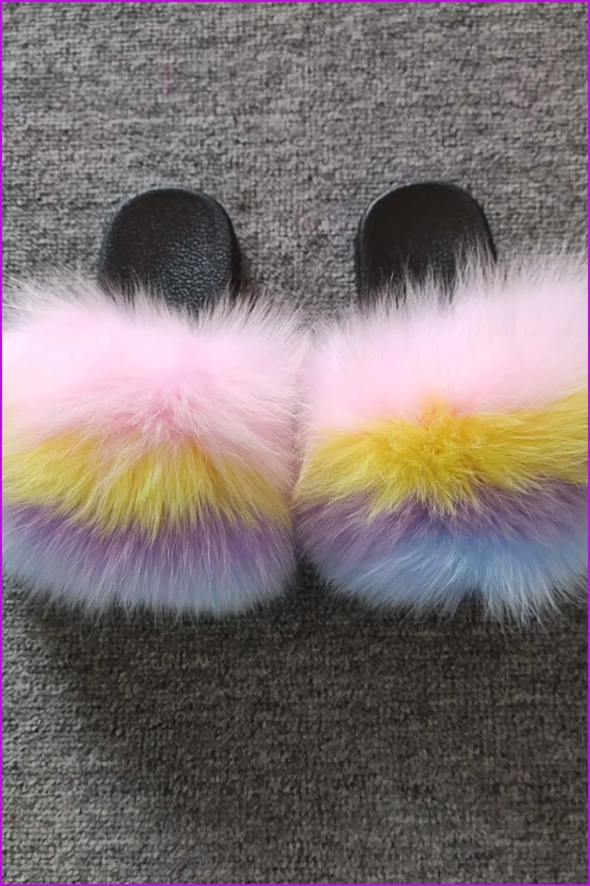 Pink Yellow Purple Blue Kids Fluffy Slides #5 F923