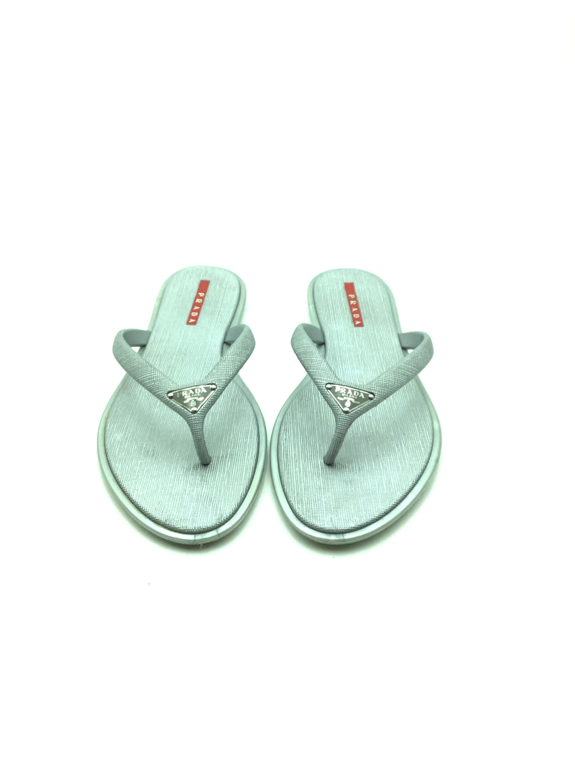 Prada Flip Flops Silver Sport Rubber Size: US 6.5/EU 37