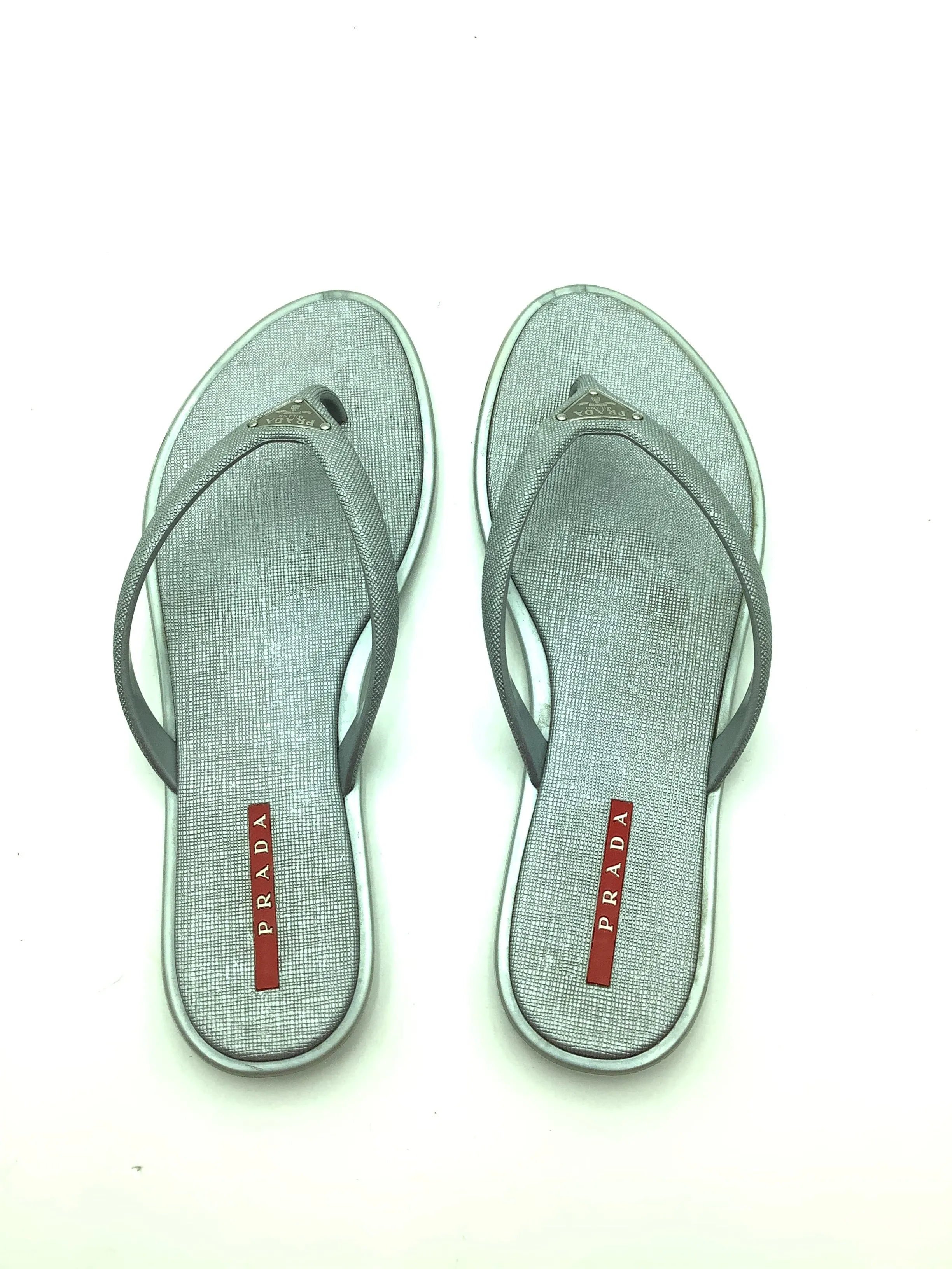 Prada Flip Flops Silver Sport Rubber Size: US 6.5/EU 37