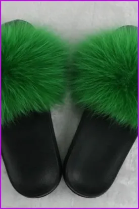 Ready Stock Grass Green Fur Slides F725