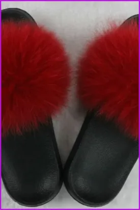 Ready Stock Red Fur Slides F725