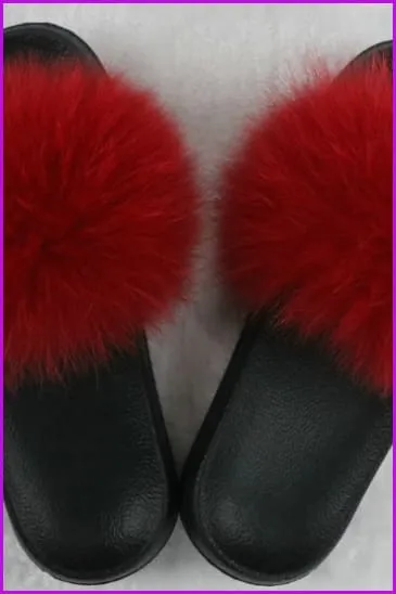 Ready Stock Red Fur Slides F725