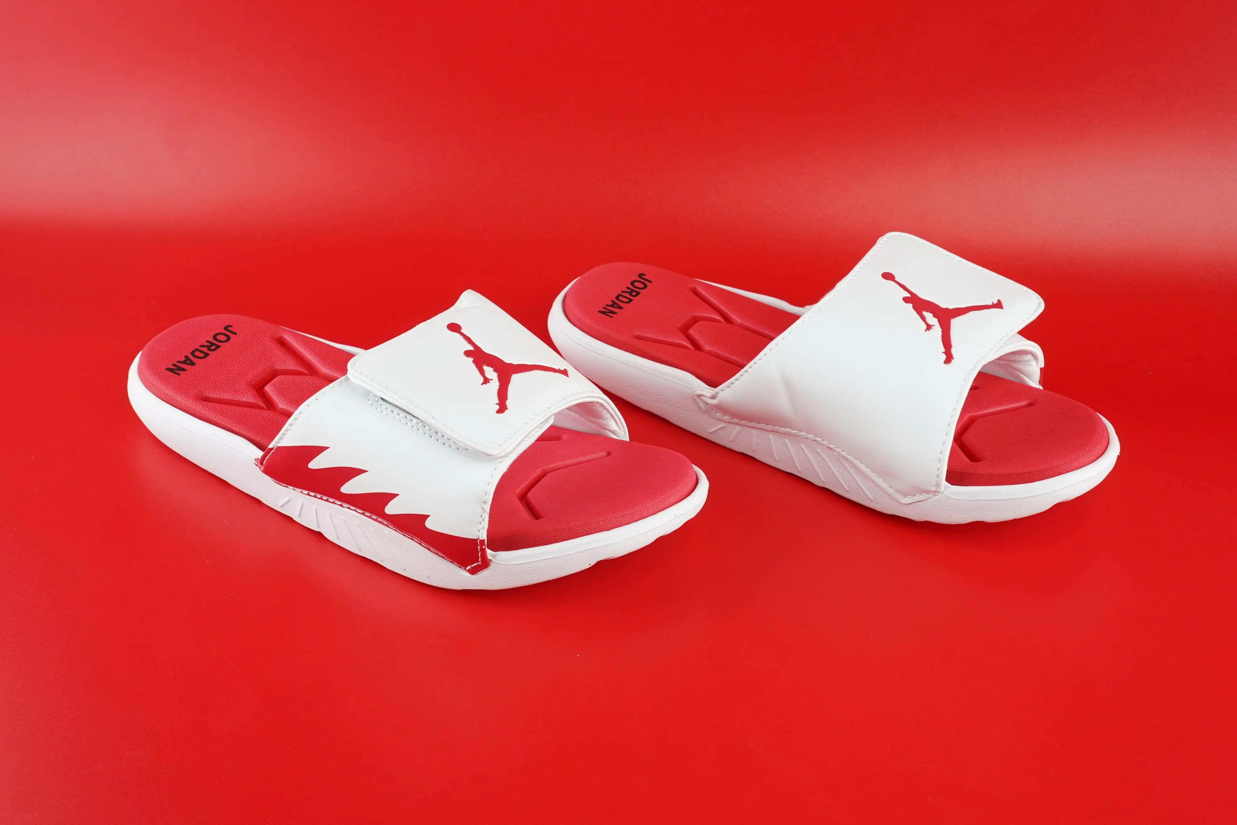 Red and White Jordan Slides For Men