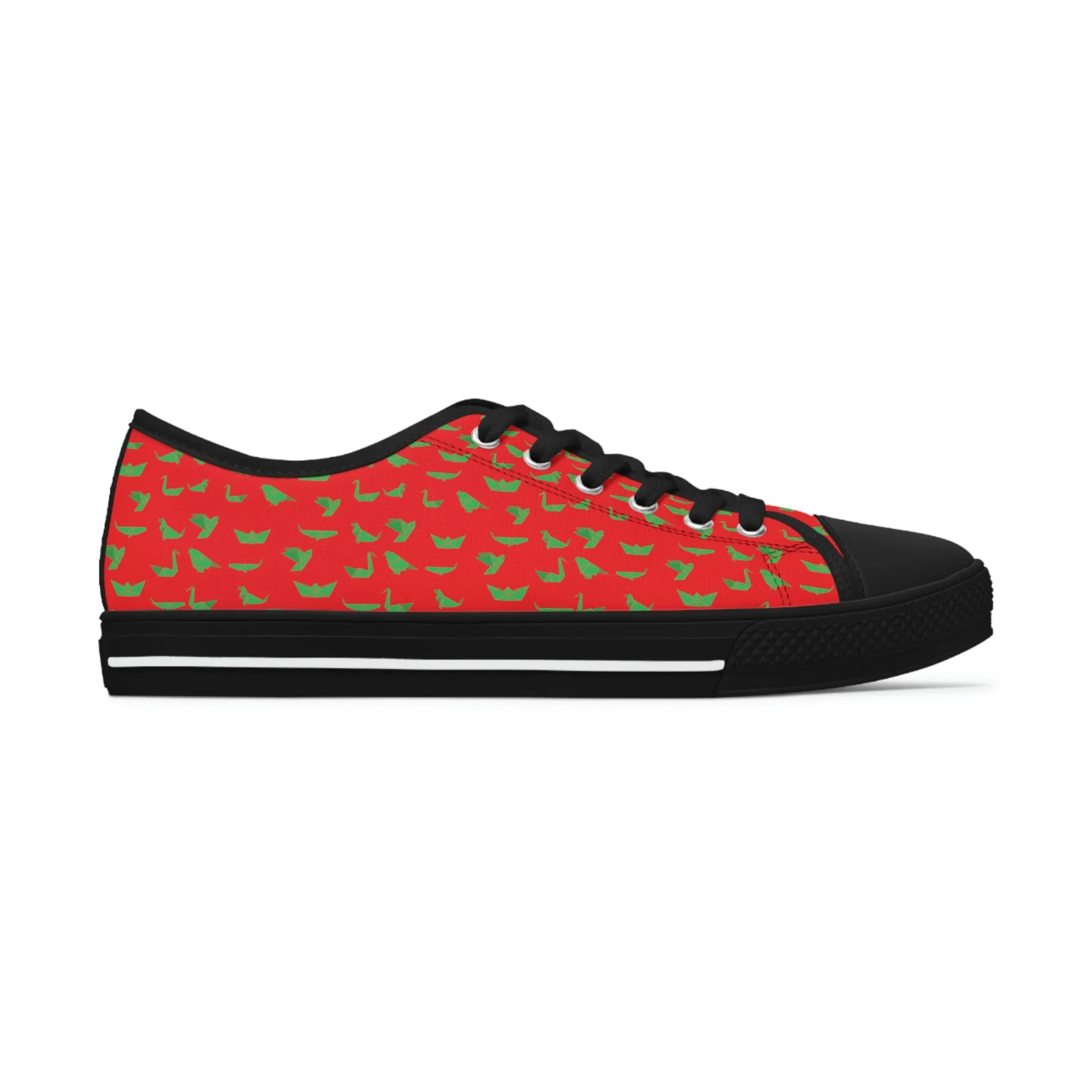 Red Green Cranes Ladies' Sneakers, Women's Low Top Sneakers Best Quality Canvas Sneakers (US Size: 5.5-12)