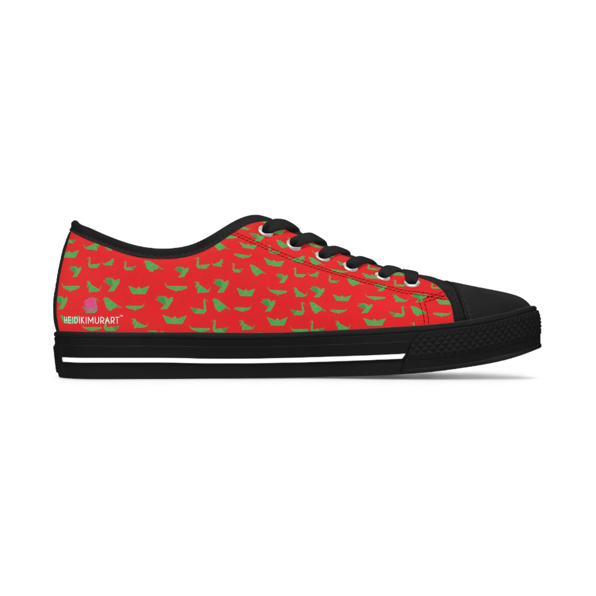 Red Green Cranes Ladies' Sneakers, Women's Low Top Sneakers Best Quality Canvas Sneakers (US Size: 5.5-12)