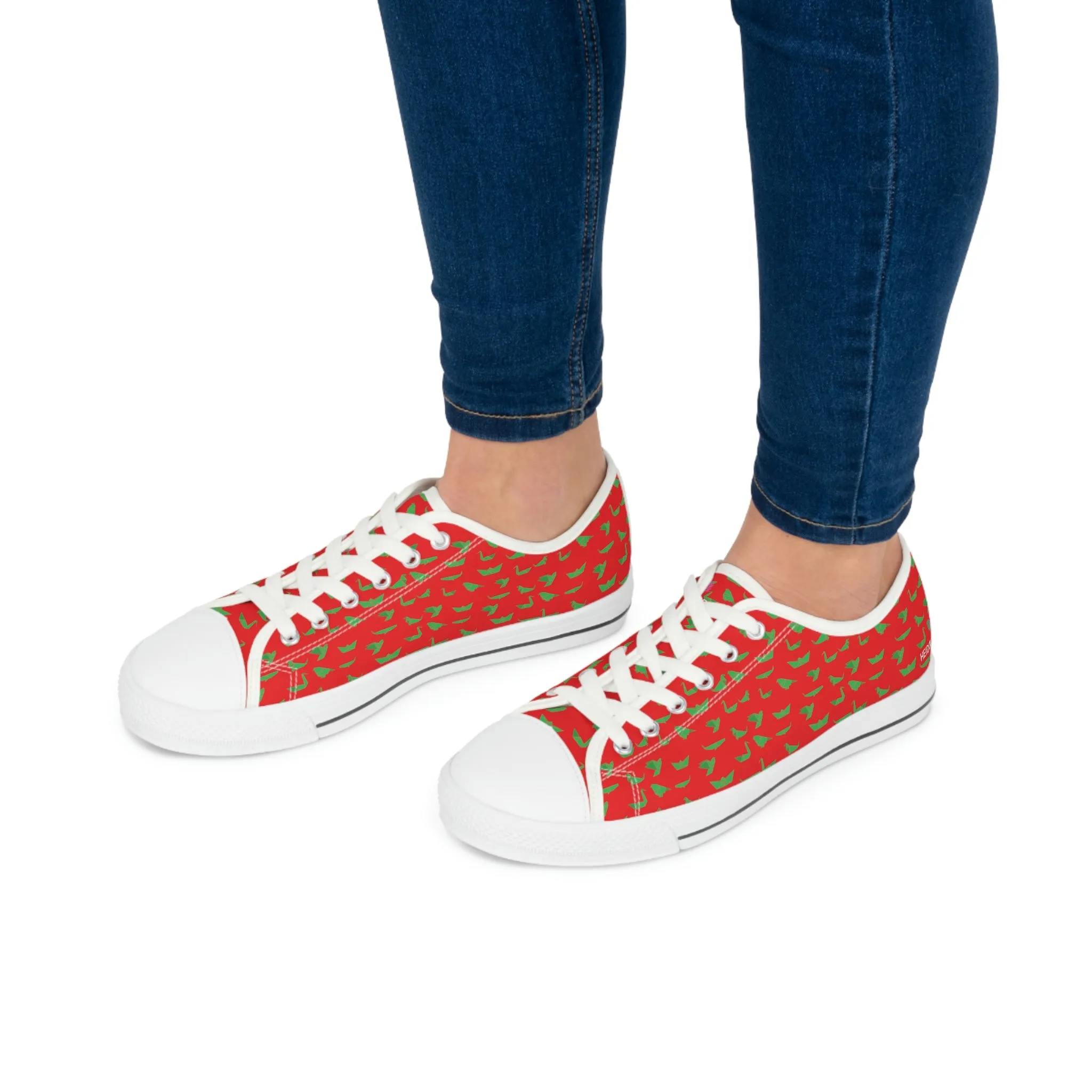 Red Green Cranes Ladies' Sneakers, Women's Low Top Sneakers Best Quality Canvas Sneakers (US Size: 5.5-12)