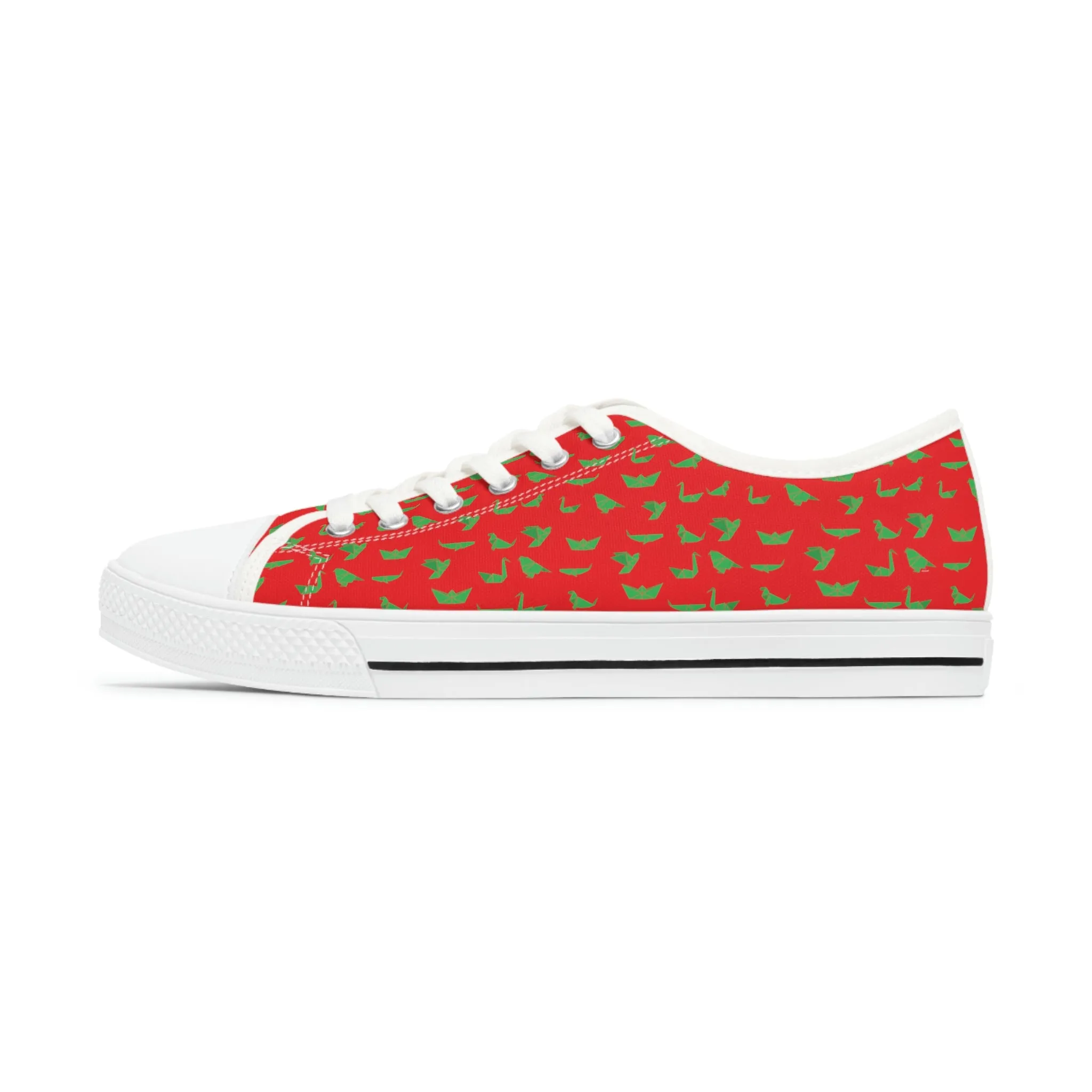 Red Green Cranes Ladies' Sneakers, Women's Low Top Sneakers Best Quality Canvas Sneakers (US Size: 5.5-12)