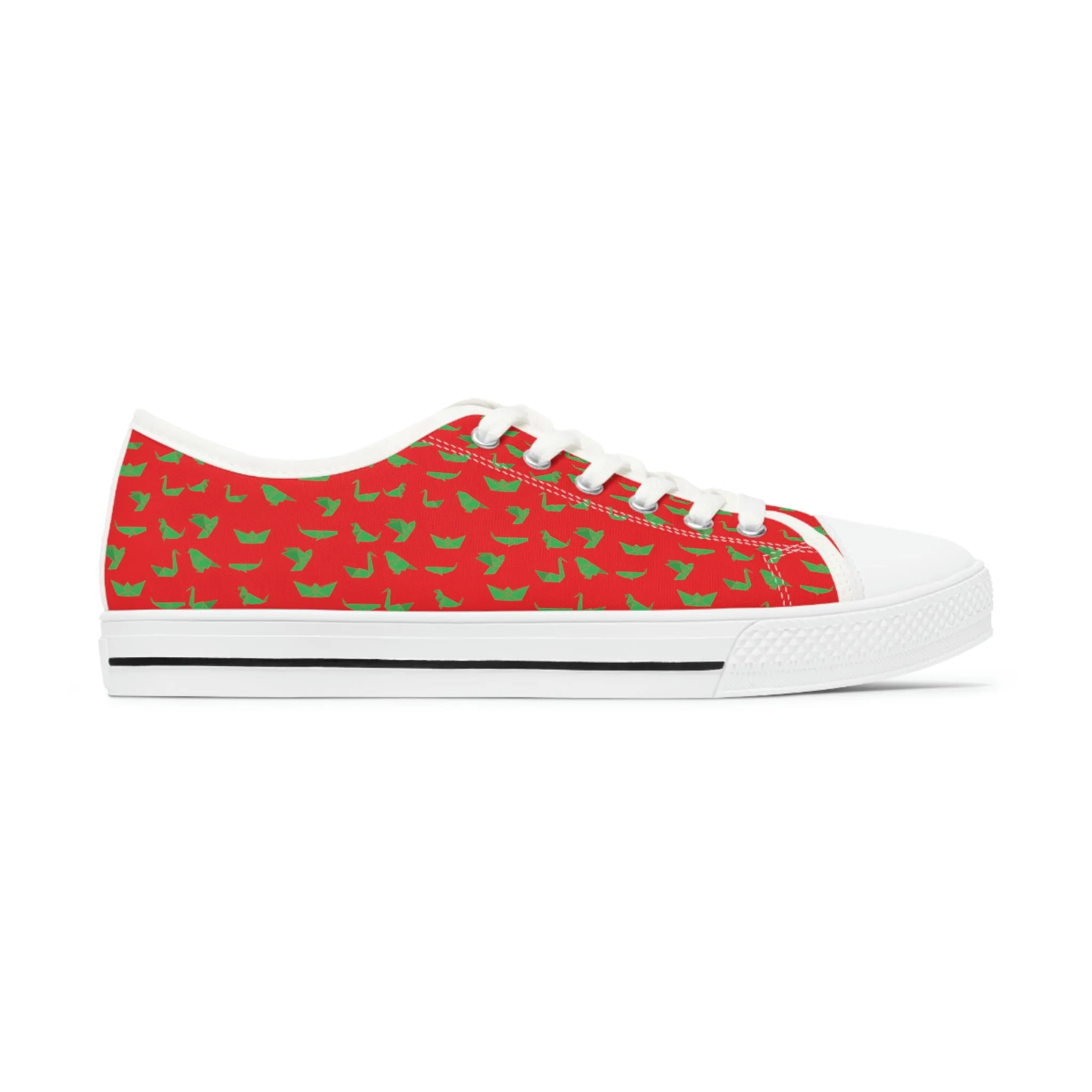 Red Green Cranes Ladies' Sneakers, Women's Low Top Sneakers Best Quality Canvas Sneakers (US Size: 5.5-12)