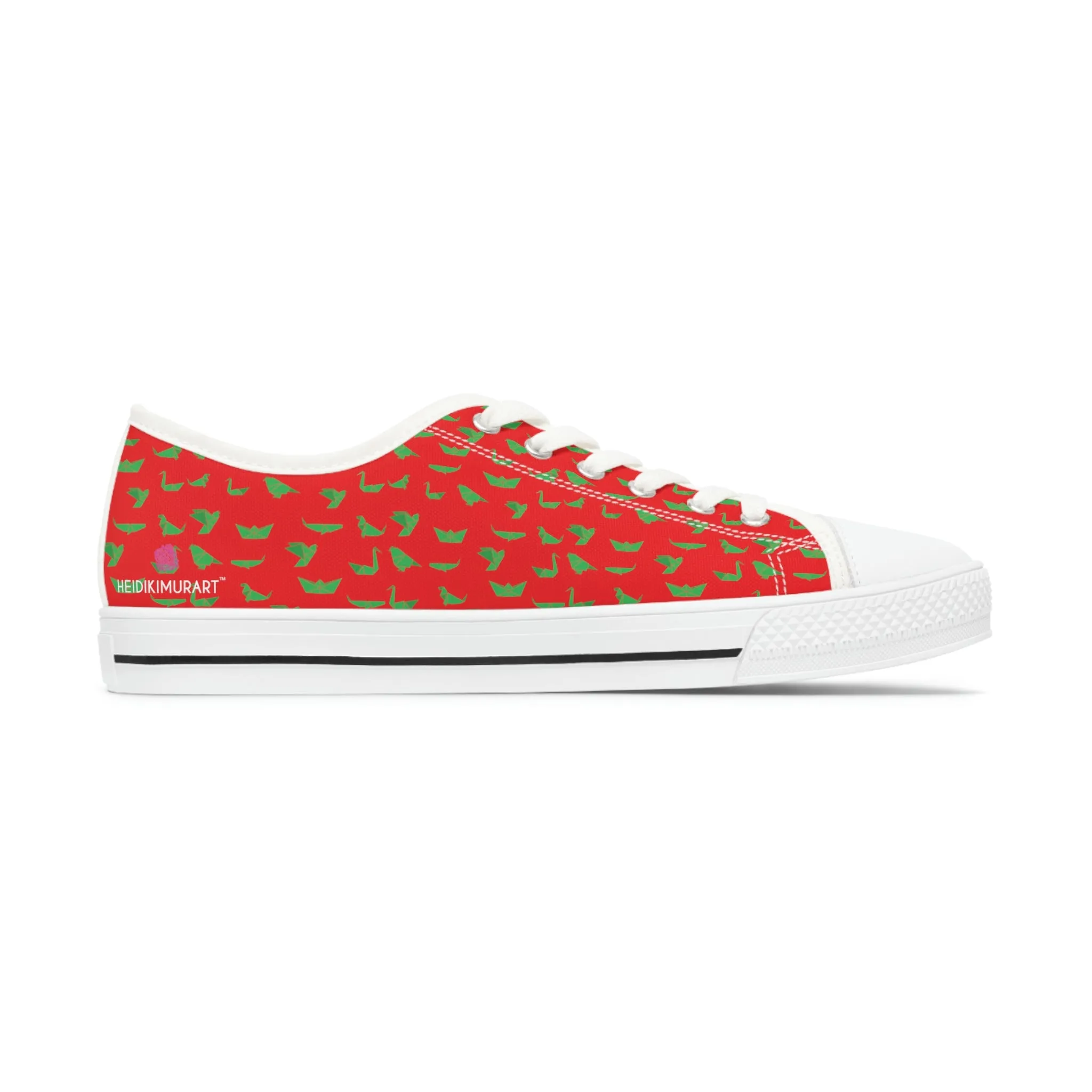 Red Green Cranes Ladies' Sneakers, Women's Low Top Sneakers Best Quality Canvas Sneakers (US Size: 5.5-12)