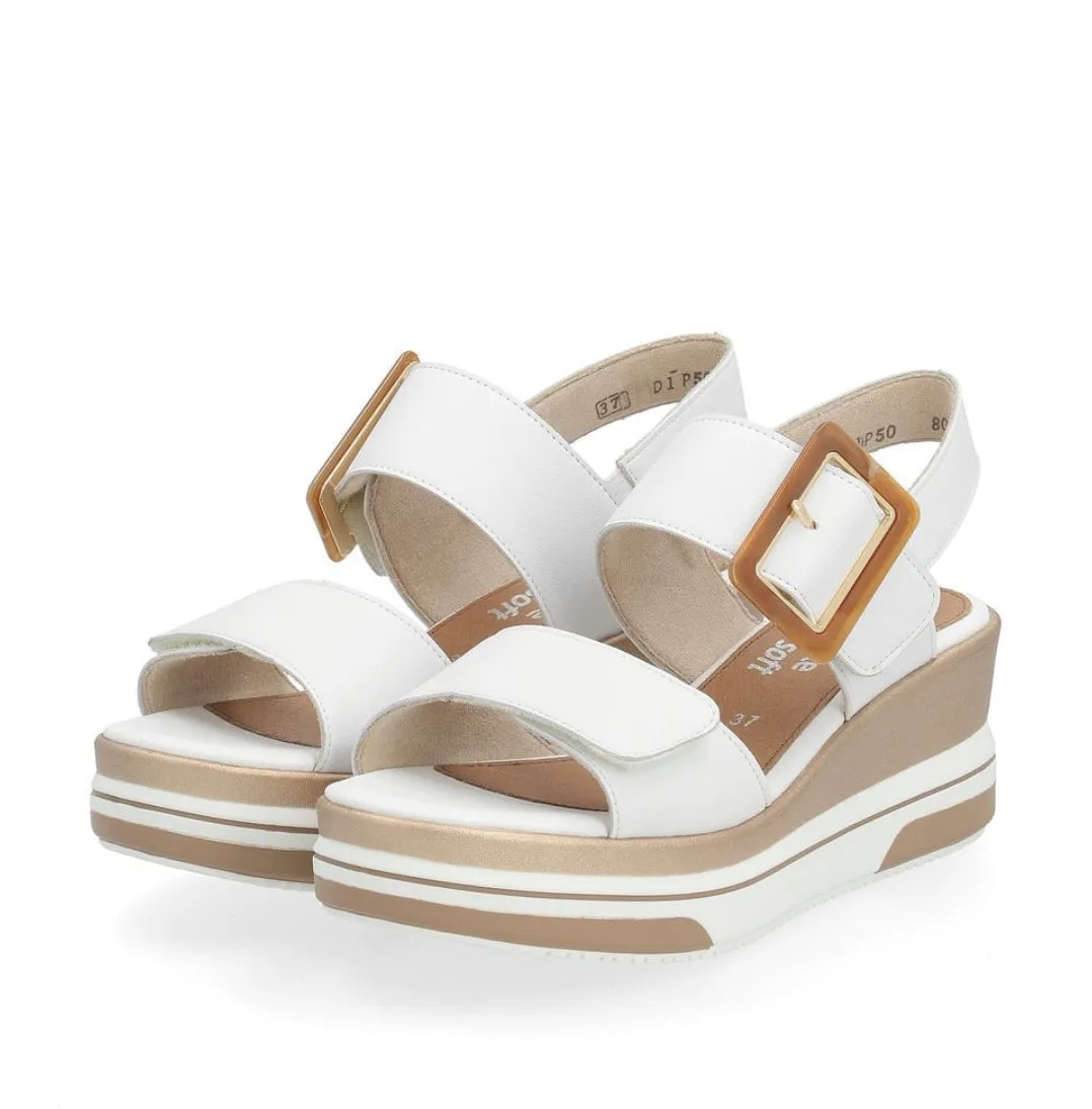 Remonte D1P50-80 White Leather Wedge Sandals