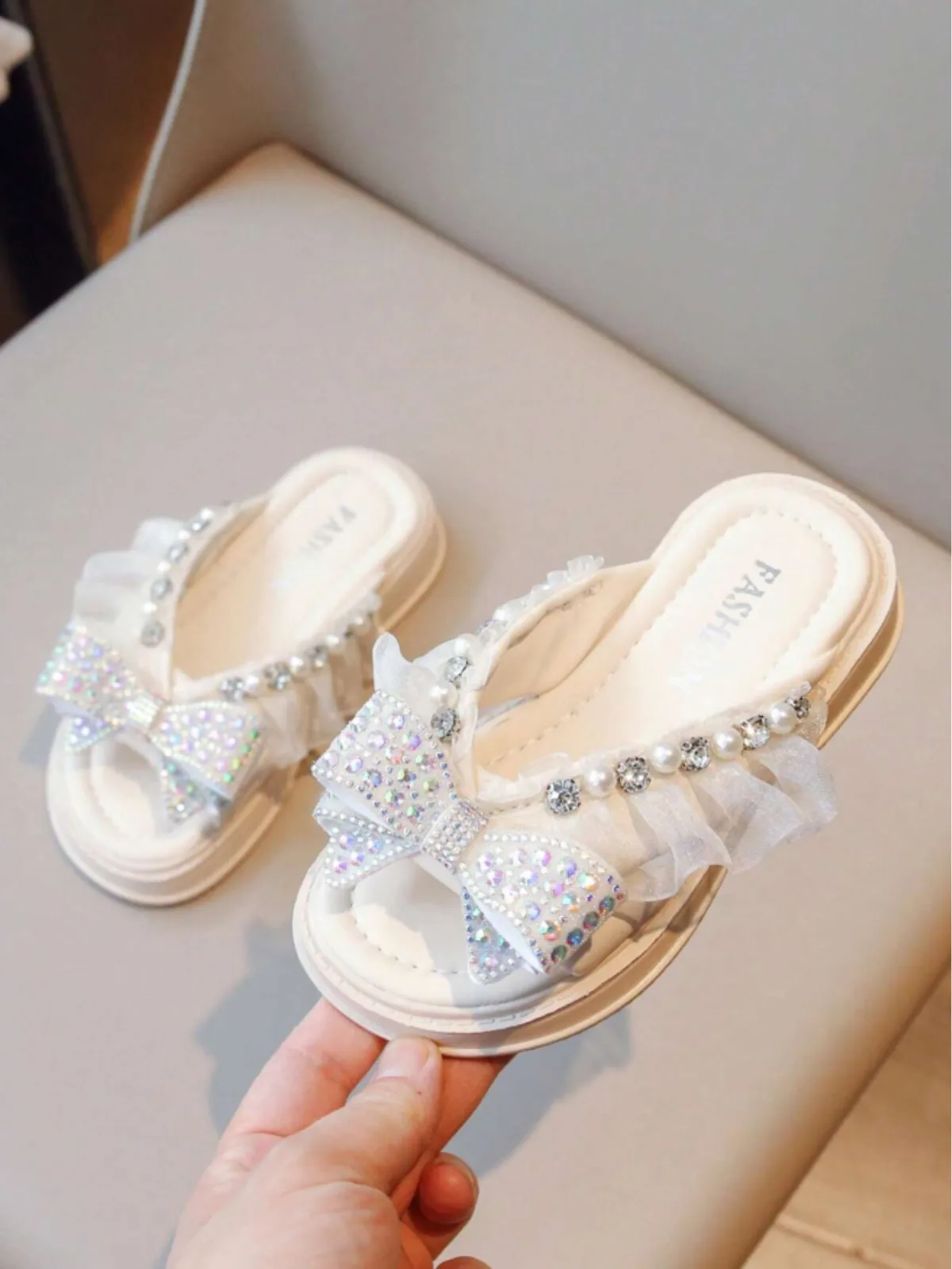 Sparkling Girls' Bow-Knot Sandals with Rhinestone Accents By Liv and Mia