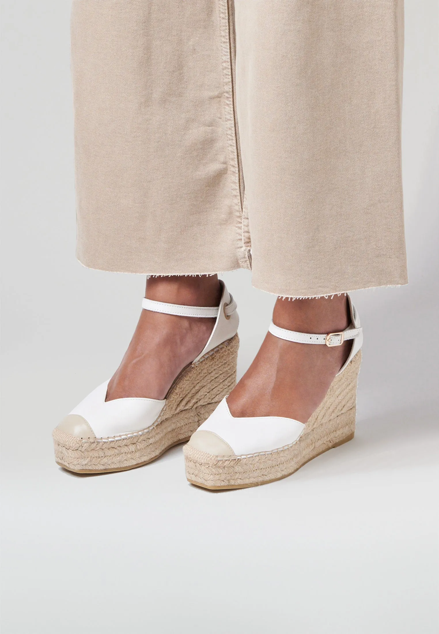 Square Toe Wedges - White Leather