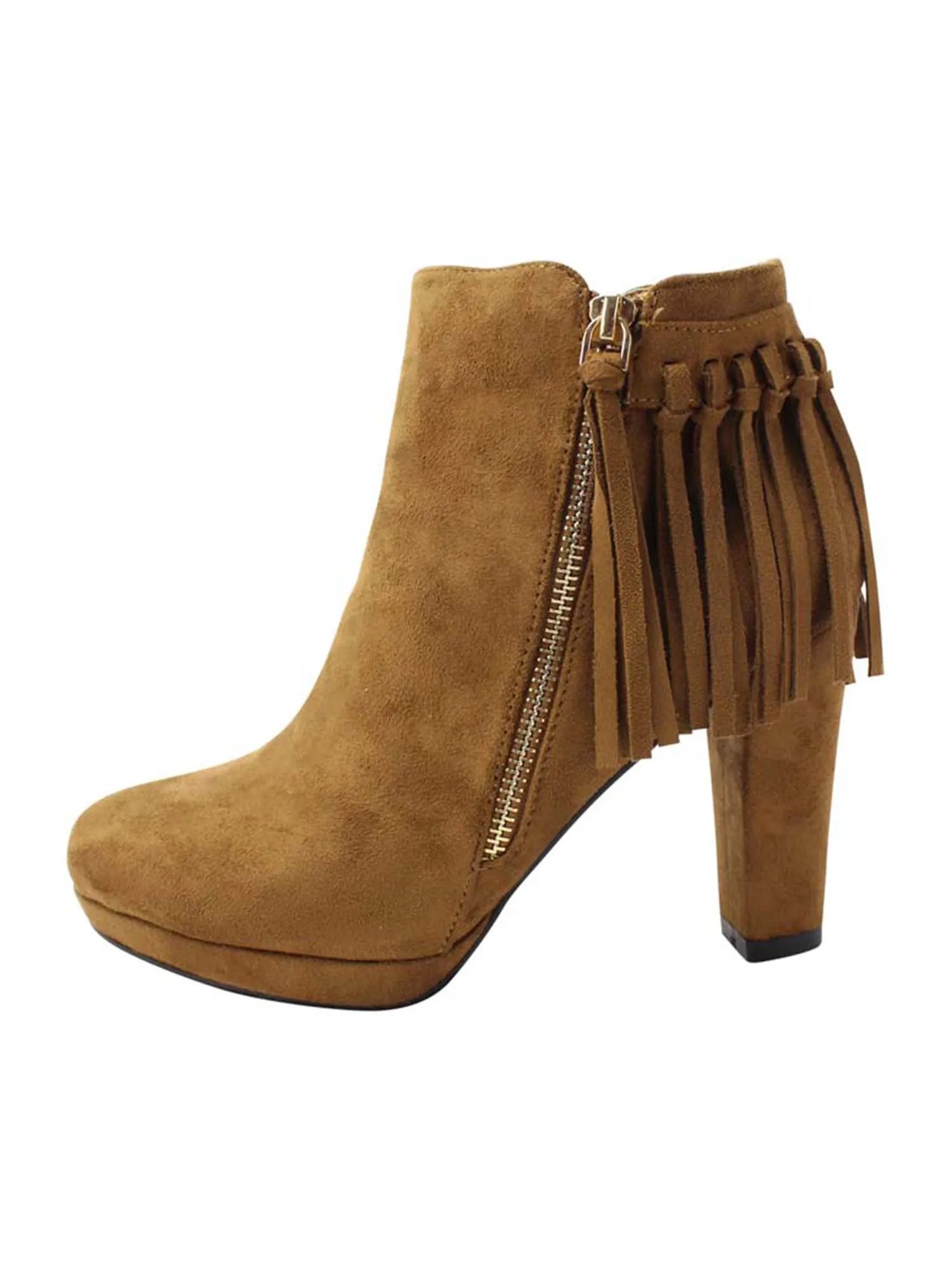 Tassel Fringe Chunky Heel Womens Booties