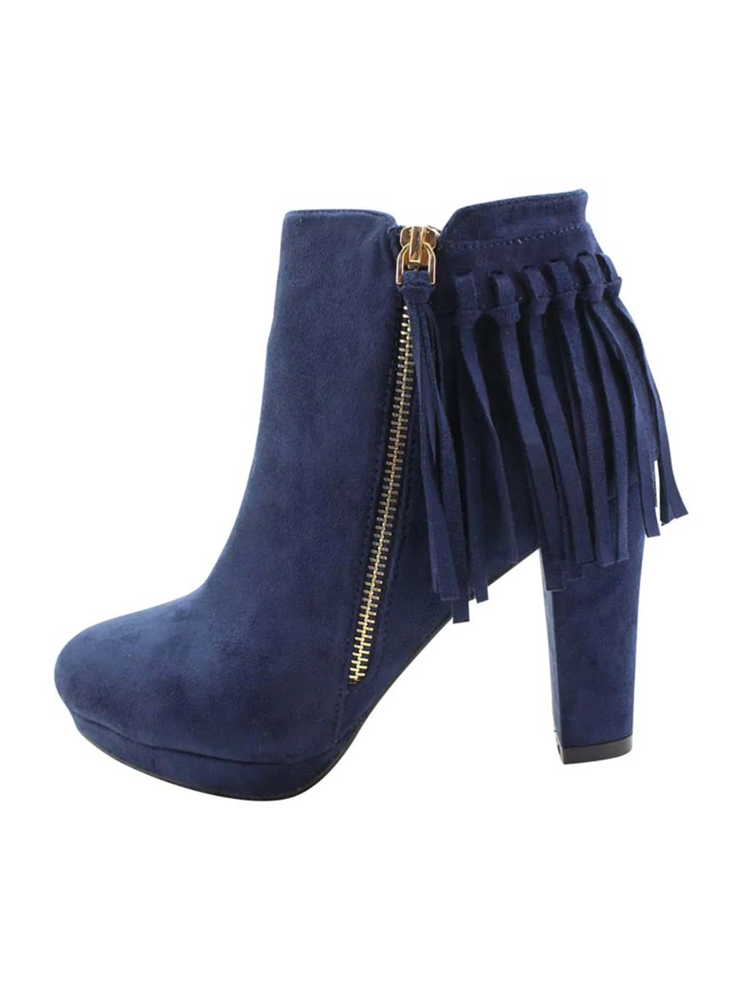 Tassel Fringe Chunky Heel Womens Booties