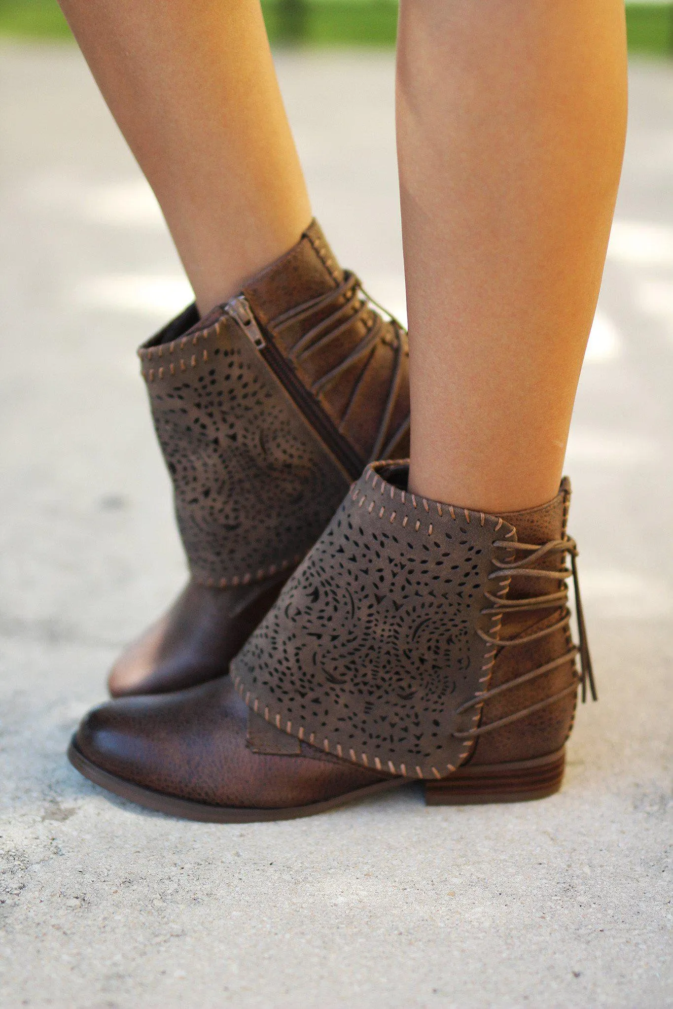 Taupe Lace Up Booties