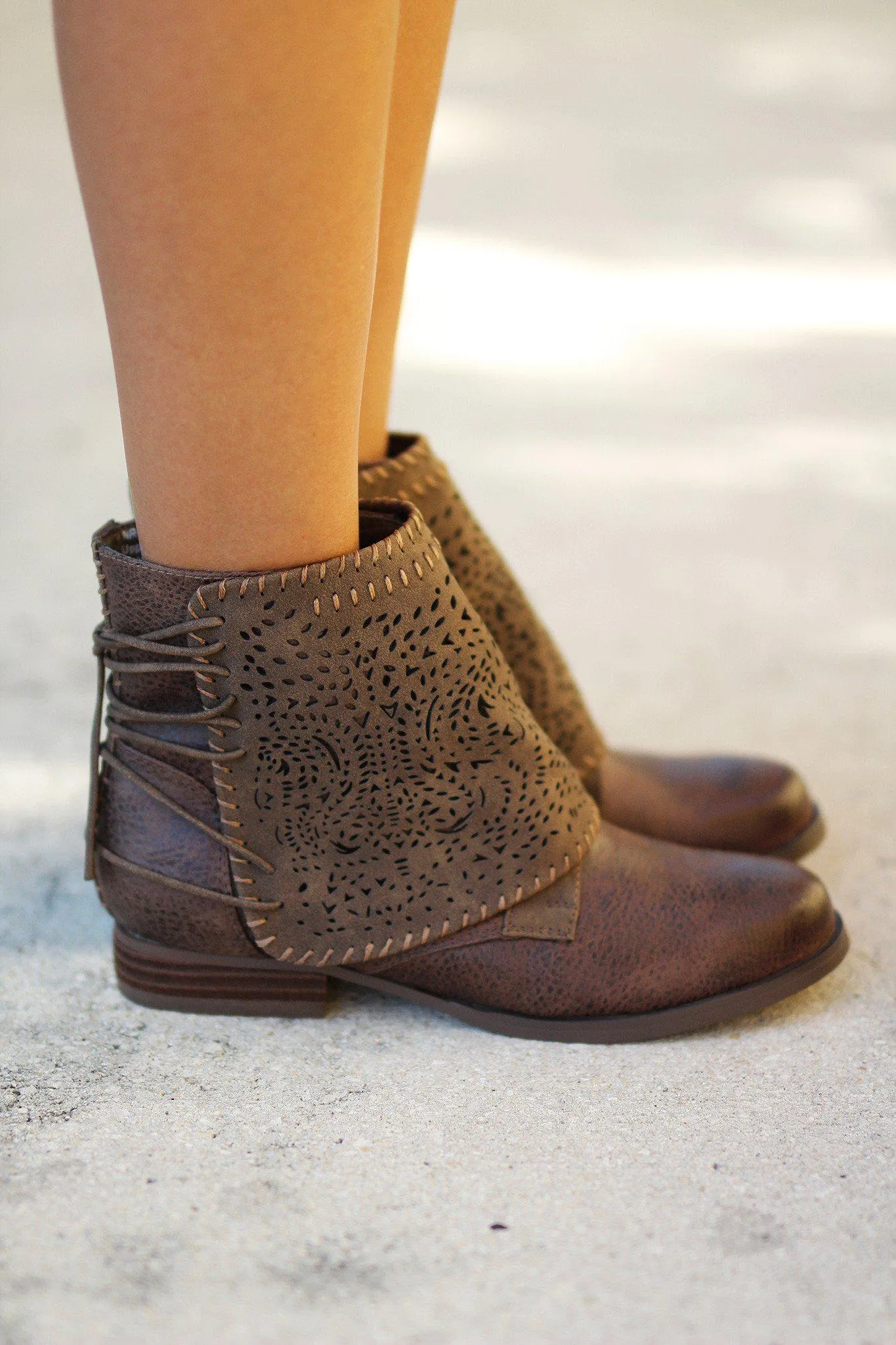 Taupe Lace Up Booties