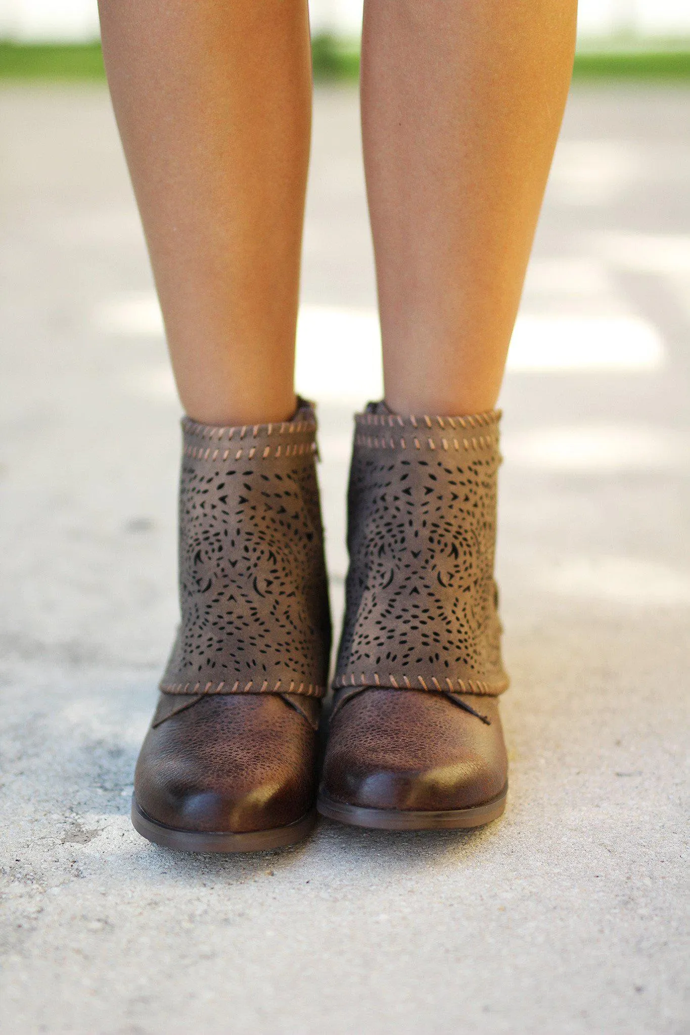 Taupe Lace Up Booties