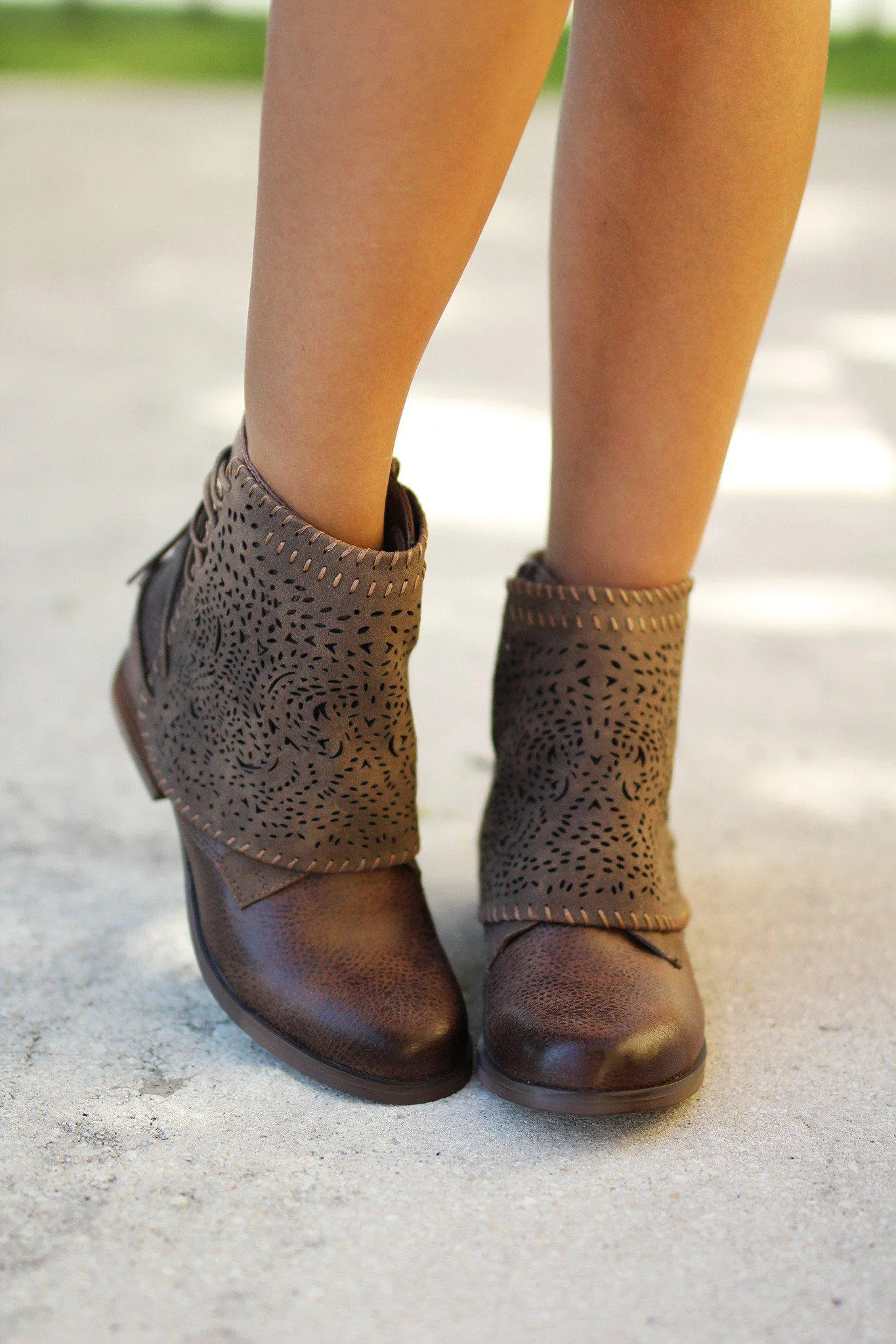 Taupe Lace Up Booties