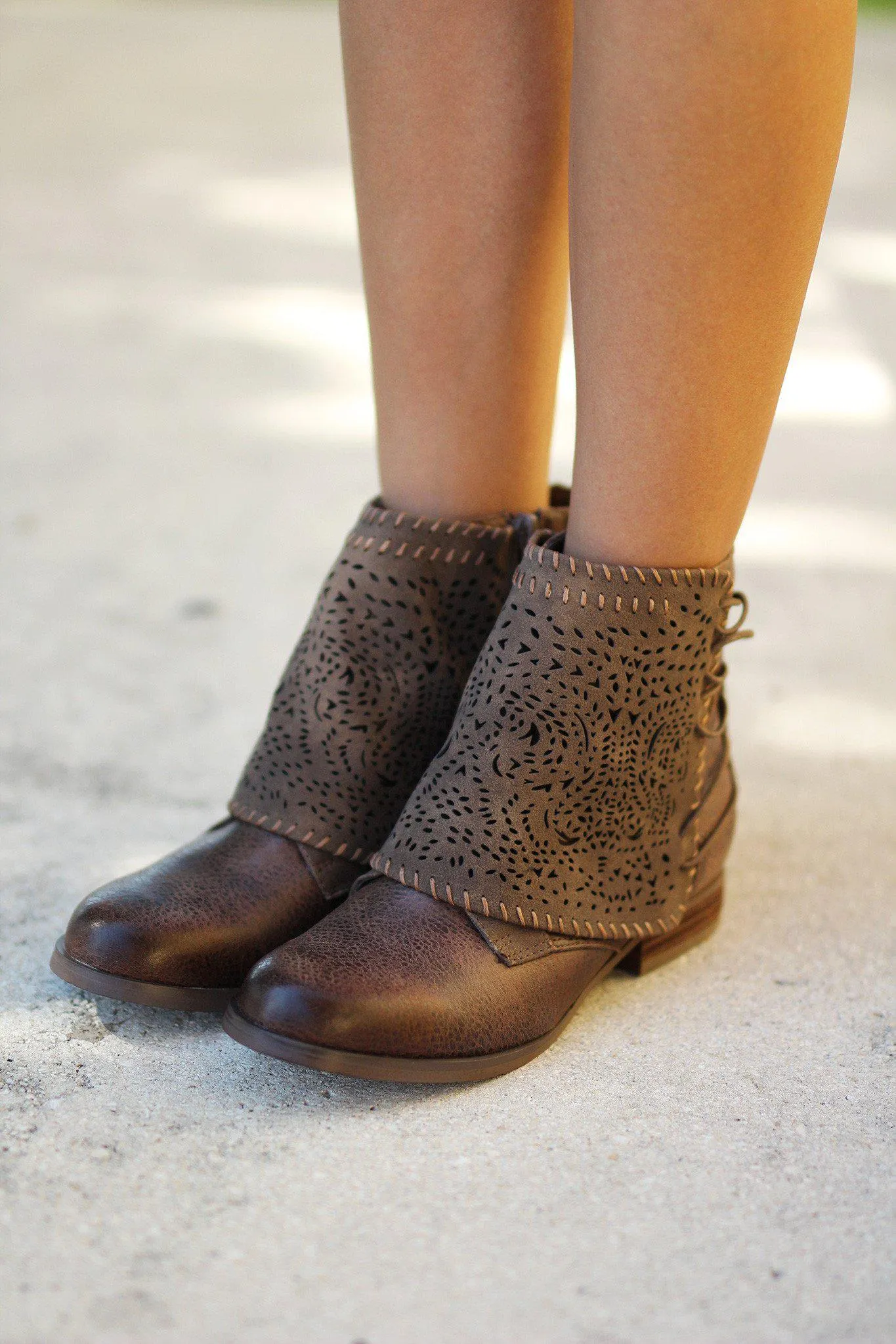 Taupe Lace Up Booties