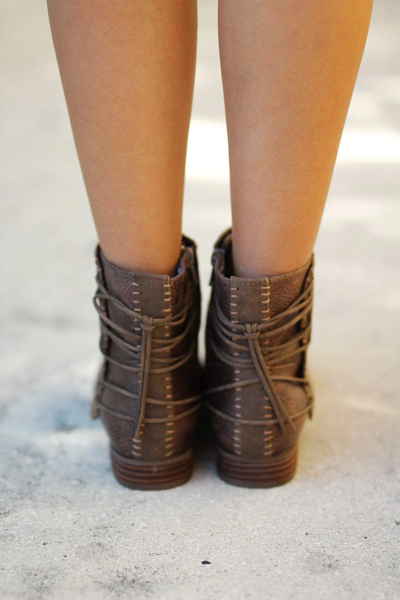 Taupe Lace Up Booties