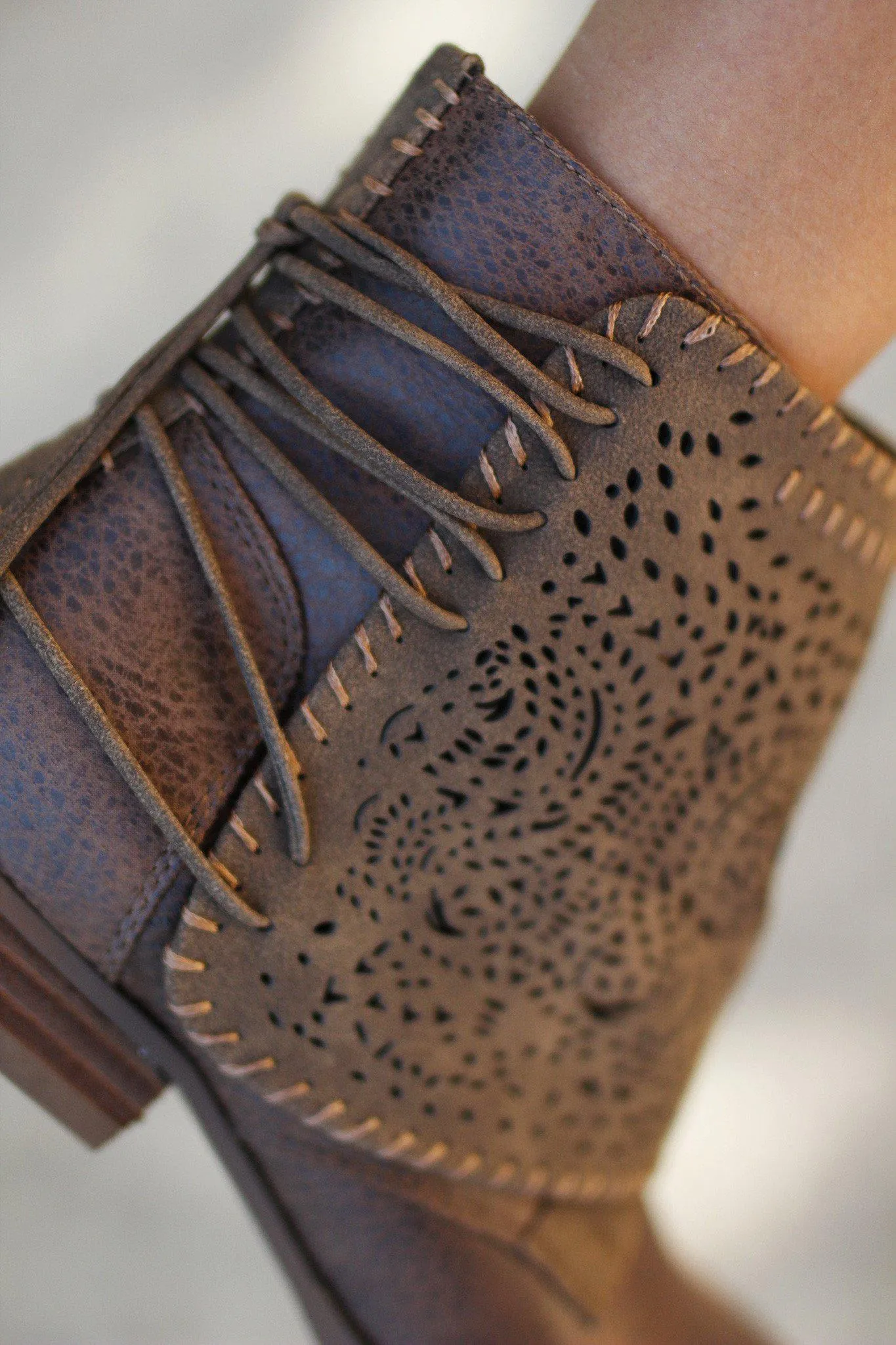 Taupe Lace Up Booties