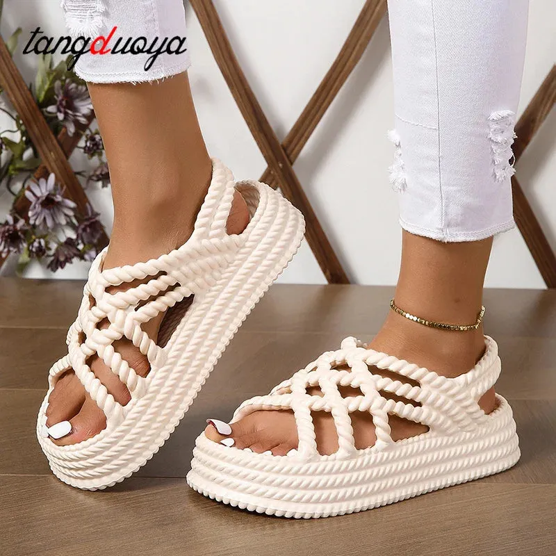 Thick Sole Knitted Style Summer Platform Sandals