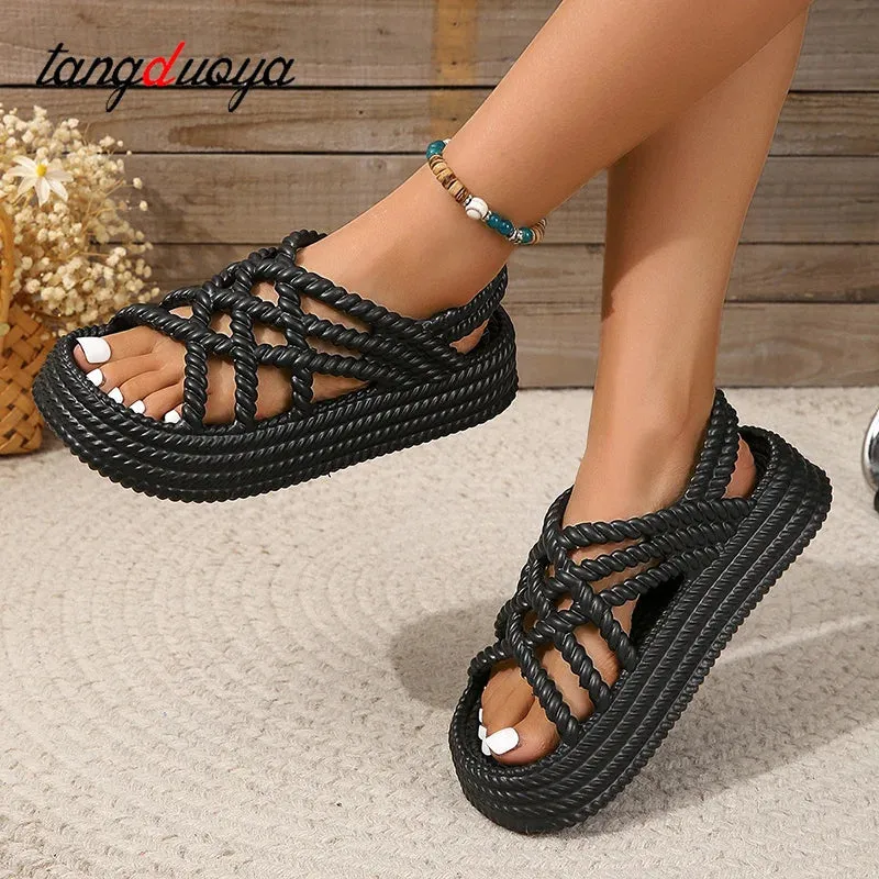 Thick Sole Knitted Style Summer Platform Sandals