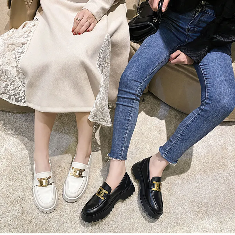 Trend Thick-soled Loafers Women / Leather Casual Shoes for Girls