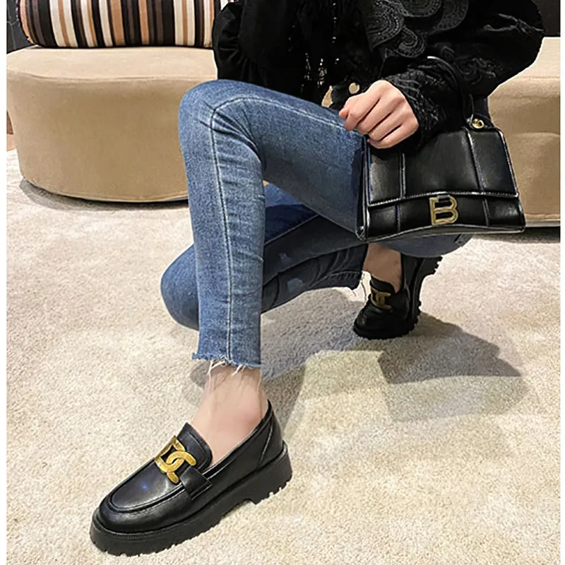 Trend Thick-soled Loafers Women / Leather Casual Shoes for Girls