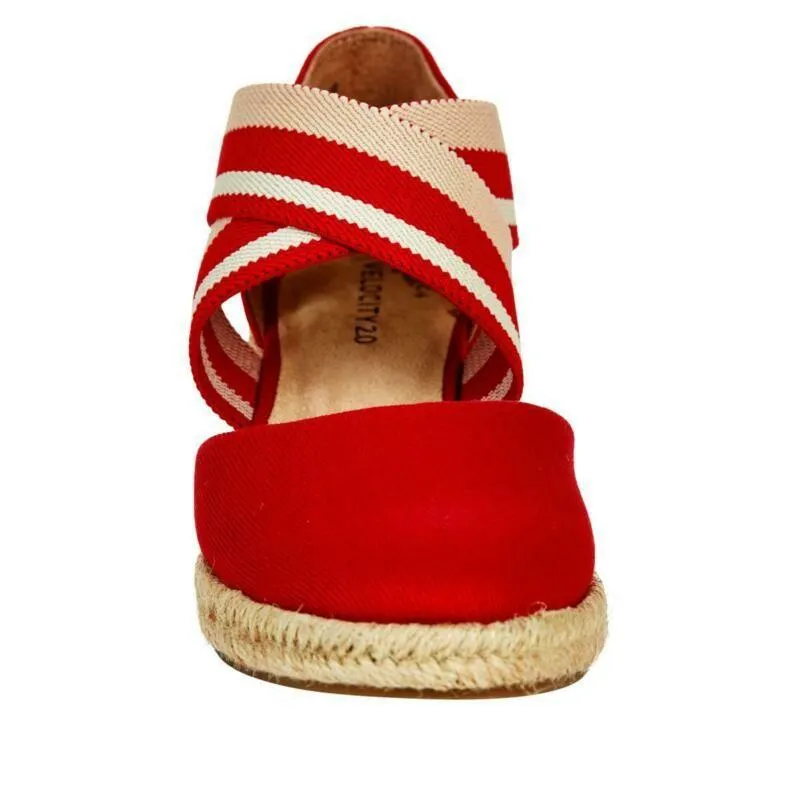 Women closed toe elastic criss strap espadrille wedge ballet sandals